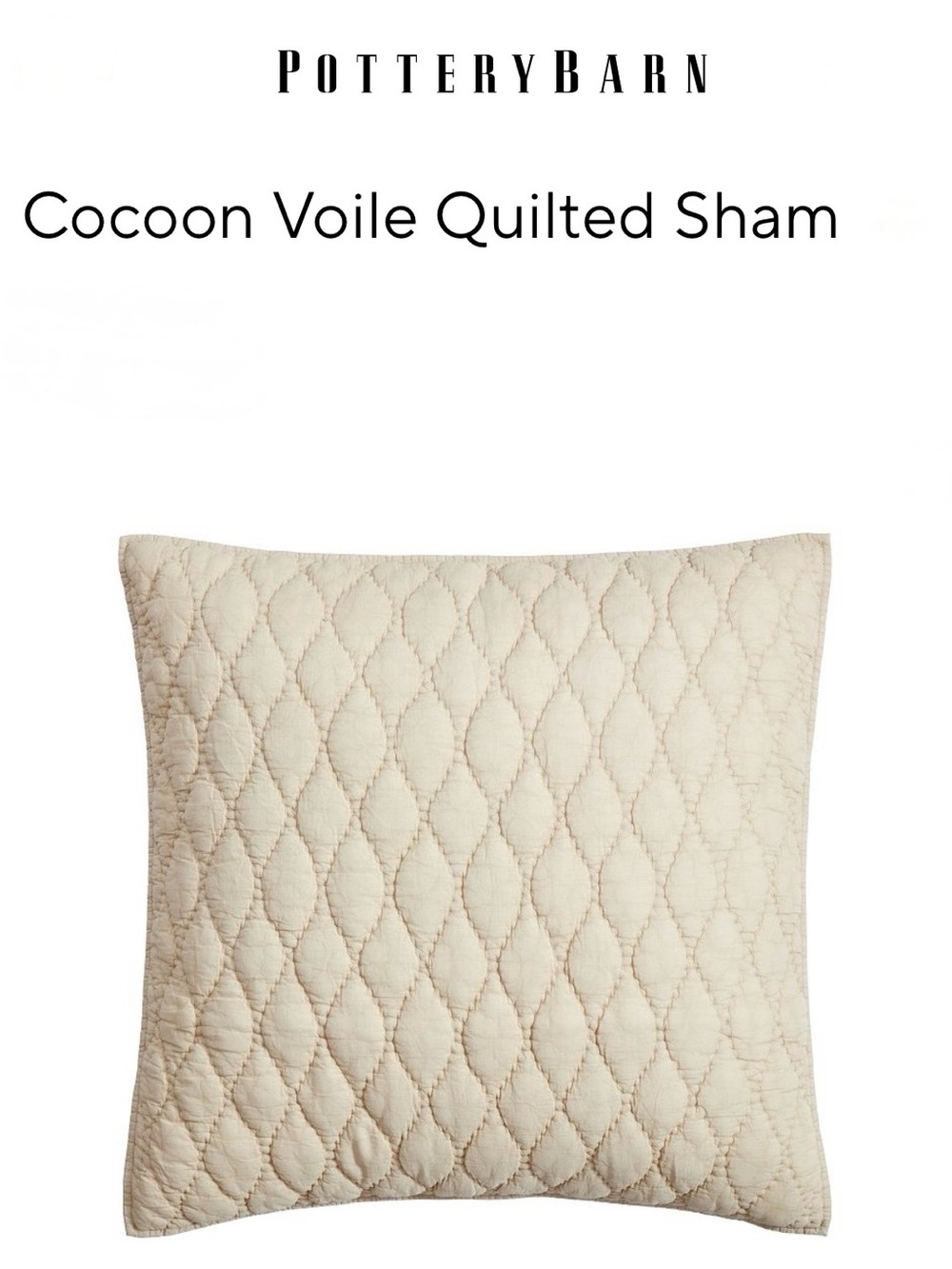 New POTTERY BARN Quilted Cotton Pillow Euro Sham